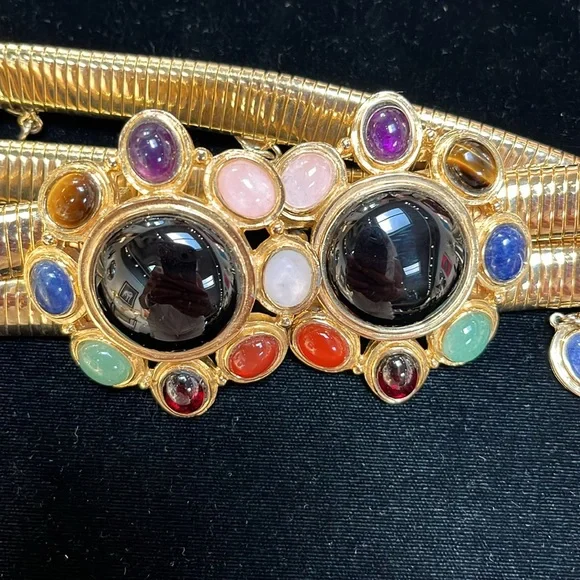 Judith Leiber  Gold Multi-Color Gemstone Belt - Picture 2 of 5